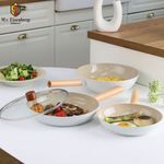 [M.v.Eisenberg] KUCHEN BAUM IH Ceramic Pan Series Set – 24+28cm Frying Pan, 28cm Wok, 28cm Lid | Non-Stick, Natural Mineral Coating, Induction-Compatible